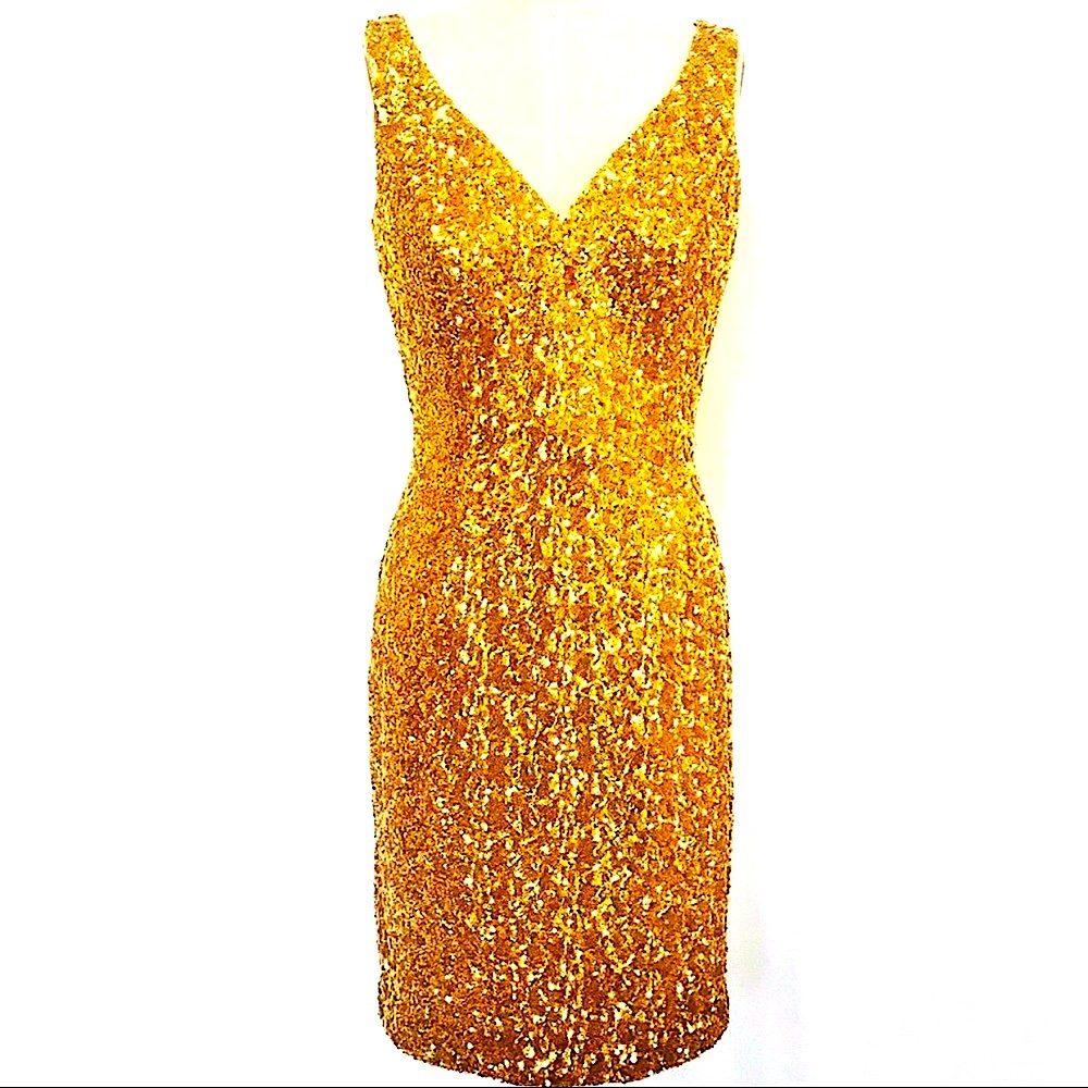 Vicki Tiel Gold Sequin Dress